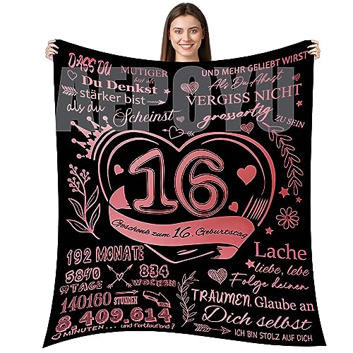 AEPOYU Personalisierte Kuscheldecke Geburtstagsdecke Geschenke, Geburtstag für Verwandte, Freunde, Liebhaber，Schick ihnen die besten Wünsche, Geschenke zum 16. 150 * 200CM von AEPOYU