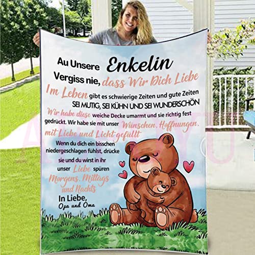 AEPOYU Kuscheldecke Personalisierte Decke An Unsere Enkelin,Oma und Opa zu Enkelin Decke, Deutsche Flanell Briefdecke,Positiv Ermutigen Wohndecke für Couch Bett Tv-Decken Geschenke,(150x220cm) von AEPOYU