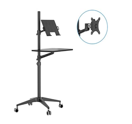 AEPQBGQJ UT-2 Ergonomischer, voll beweglicher 2-in-1-Laptop-Bodenständer, Monitor- und Tastaturständer, höhenverstellbar, mobiler Laptop-Schreibtisch, Heimbüro(Black) von AEPQBGQJ