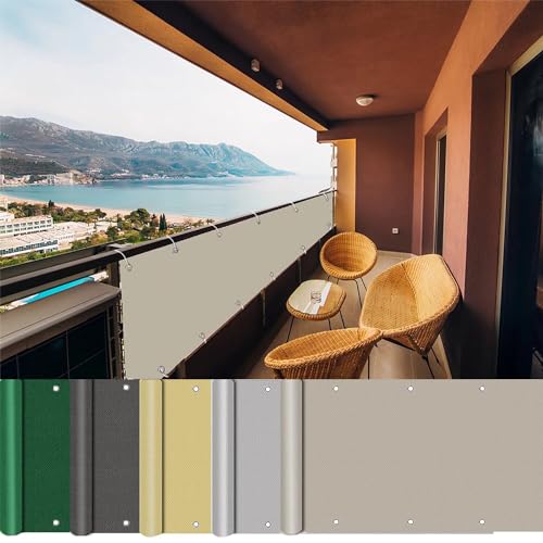 AEREY Sichtschutz - 200x450cm, Balkon Verkleidung, Witterungsbeständig und Wasserabweisend, mit Ösen und Kordel Deko für Balkongeländer, Terrasse & Garten - Taupe von AEREY