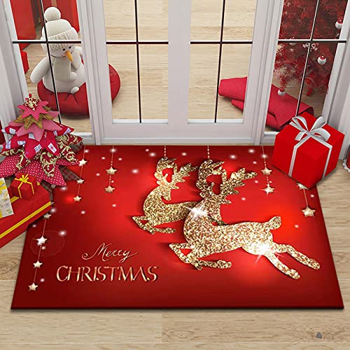 AEREY Teppich Flur Weihnachtsmann & REH Weihnachtsbaum Schneemann LäUfer Flur rutschfest Kurzflor für Weihnachten Corridor Küche Schlafzimmer Wohnzimmer Balkon Floor Carpet - 40x60cm von AEREY