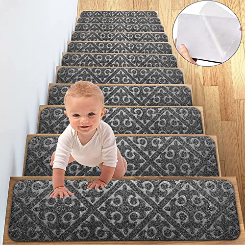 AEREY Treppen Teppich Treppenteppiche Leuchtend kombinierbar mit passenden Läufern, Für die Treppe- 15 PCE/Grey von AEREY