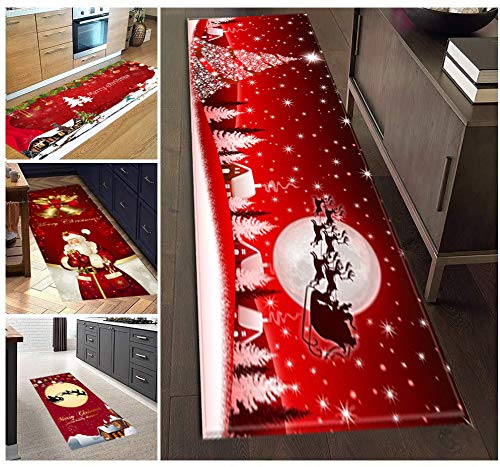 AEREY Weihnachtsteppich 3D rutschfest Weihnachtsdruck Teppich KüChenläUfer rutschfest Badezimmer Teppich Weihnachtsmann & REH Weihnachtsbaum Schneemann 60x100cm R-1 von AEREY