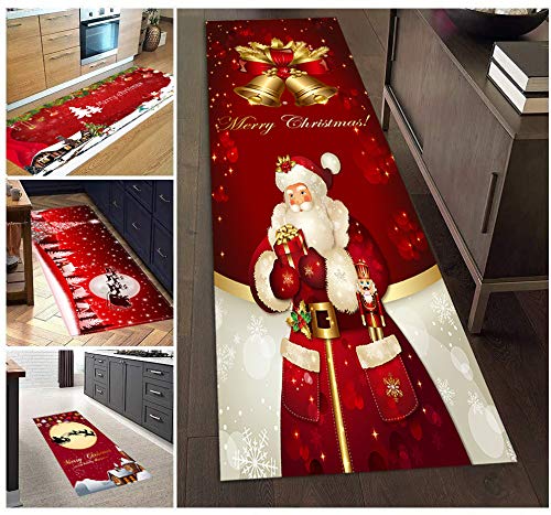 AEREY Weihnachtsteppich 3D rutschfeste Boden Weihnachtsdruck Teppich Wohnzimmer Boden Küche Badezimmer Teppich Einfach zu Säubern, Weiche Oberfläche, Kurzflor 70x420cm R-2 von AEREY