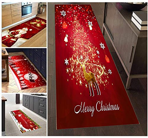 AEREY Weihnachtsteppich Teppich Anti Rutsch Unterlage Teppich Wohnzimmer Kurzflor Fußmatte Innenbereich Lustig Waschbar Weihnachten für Wohnzimmer Flur Küche 40x100cm R-5 von AEREY