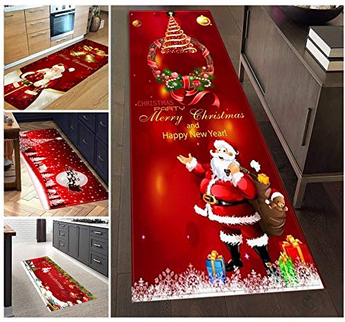 AEREY Weihnachtsteppich Teppich Anti Rutsch Unterlage Teppich Wohnzimmer Kurzflor Fußmatte Innenbereich Lustig Waschbar Weihnachten für Wohnzimmer Flur Küche 40x420cm R-6 von AEREY