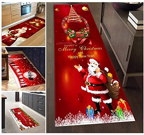 AEREY Weihnachtsteppich Teppich Anti Rutsch Unterlage Teppich Wohnzimmer Kurzflor Fußmatte Innenbereich Lustig Waschbar Weihnachten für Wohnzimmer Flur Küche 50x180cm R-6 von AEREY