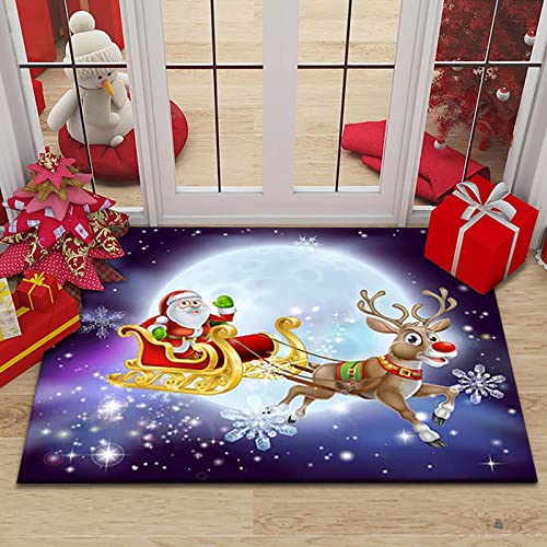 AEREY Weihnachtsteppich Weihnachtsmann & REH Weihnachtsbaum Schneemann LäUfer Flur rutschfest rutschfest für Weihnachten Floor Carpet for Hallway Entrance - 120x160cm von AEREY