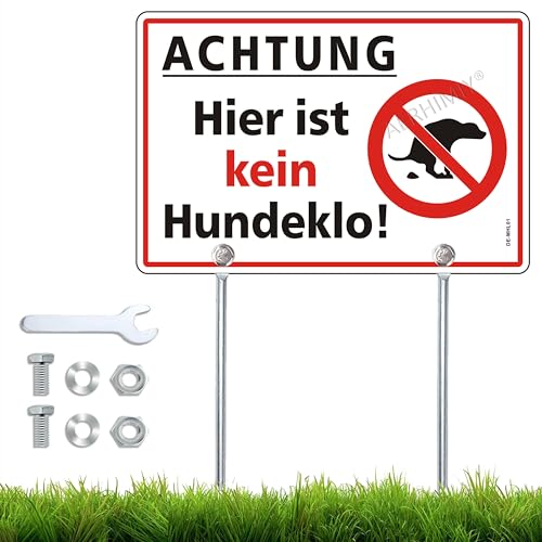 ACHTUNG Kein Hundeklo Schild Reflektierendes Aluminium 20 x 30cm mit 30cm Metallhalterung und Zubehör von AERHIMIY