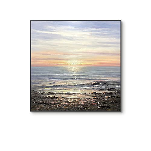 AERK Gemälde Abstrakt Modern,Moderne Wandkunst, Extra Großes Original-Wandgemälde, Sonnenuntergang, Strand, Ölgemälde, Handgemalt, Rahmenlos, Strukturierte Kunstwerke, Wanddekoration Für Wohn von AERK