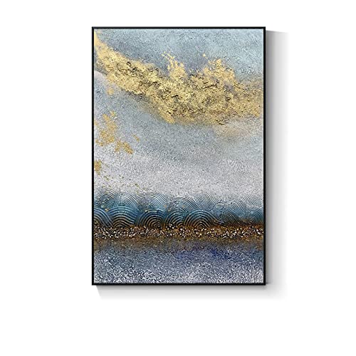 AERK Handgemalte Acrylbilder Abstrakt,Handgemaltes Strukturiertes Kunstwerk Goldfolie Wolkenlandschaft Rahmenlose Ölgemälde Original Abstrakte Extra Große Wandkunst Für Wohnzimmer Schlafzimmer H von AERK