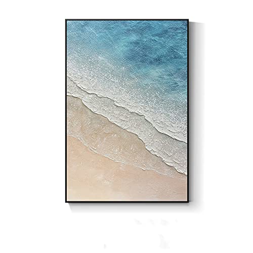 AERK Ölbilder Auf Leinwand Handgemalt,Moderne Abstrakte Handgemalte Coole Gemälde Strand Wellen Landschaft Rahmenlose Strukturierte Kunstwerke Original Extra Große Wandkunst Für Wohnzimmer Schla von AERK