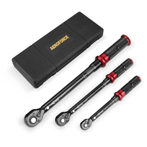 AEROFORCE Drehmomentschlüssel 1/4" & 3/8" & 1/2", 3 teilig Drehmomentschlüssel Set 5-25Nm, 10-60Nm, 20-220Nm, ±3% Fehlergenauigkeit mit 72 Zähne Wende Ratschenkopf für Fahrrad, Auto, Motorrad von AEROFORCE Professional Tools