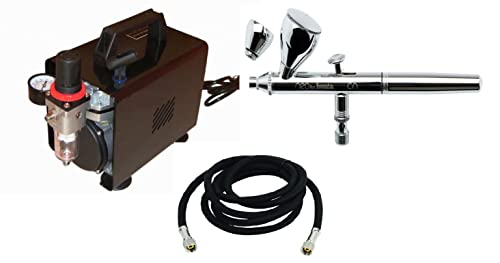 Airbrush Iwata Neo HP-CN E 0.35 mit leisem Trockenkompressor Fengda FD-18A + Luftschlauch Fengda 3 m Anschluss 1/8 "-1/8" von AEROGRAFANDO