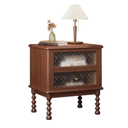 AERTSDFGT Moderner Nachttisch Home Retro Massivholz Nachttisch Schlafzimmer Gedruckt Glas von AERTSDFGT