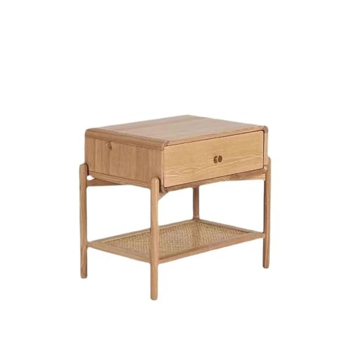 AERTSDFGT Moderner Nachttisch Nordic Retro Massivholz Nachttisch Schlafzimmer Rattan Lagerung Locker von AERTSDFGT