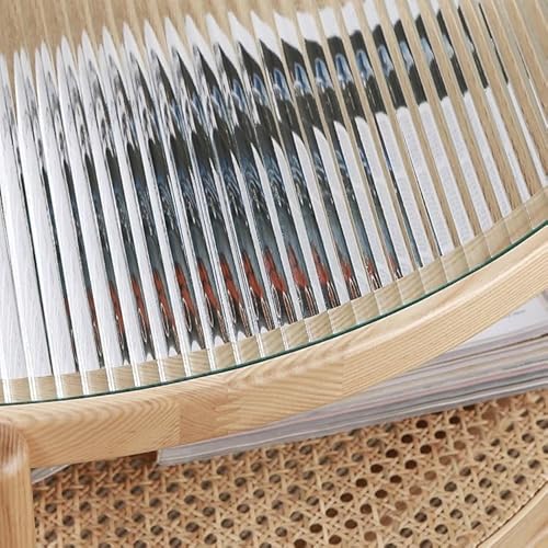 AERTSDFGT Nachttisch Sofatisch Nordic Modern Massivholz Rattan Runder Couchtisch Wohnzimmer Sofa Beistelltisch Homestay Glas Runder Tisch Couch Beistelltisch(S-52x59cm) von AERTSDFGT