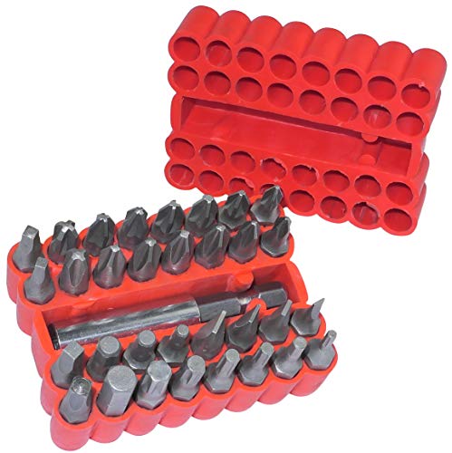 AERZETIX - C45871 - Lot/Set/Kit mit 33 Stück/1/4'' Schraubendreher-Bits - Länge 25mm - mit Halterung - Bithalter/Verlängerung - flach/quadratisch/kreuzförmig/Phillips/Pozidriv/Star - de/Cr-V/ von AERZETIX