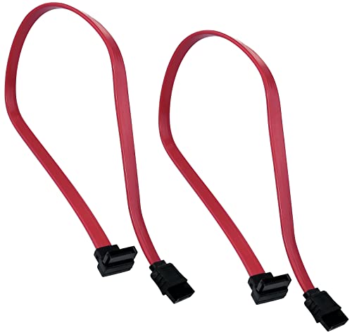 AERZETIX - C53348 - Set mit 2 - SATA-SATA Datenkabel AWG 26 buchse-buchse gerade gewinkelt mit 7 pins 350 mm - rote farbe von AERZETIX