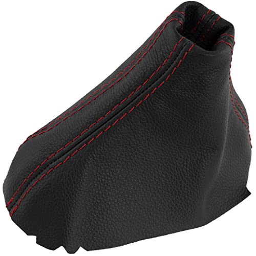 AERZETIX - C62849 - Schalthebelmanschette aus echtem schwarzem leder - kompatibel mit versionen automatikgetriebe von Audi Q7 2005-2015 - farbe: schwarz mit roten nähten von AERZETIX