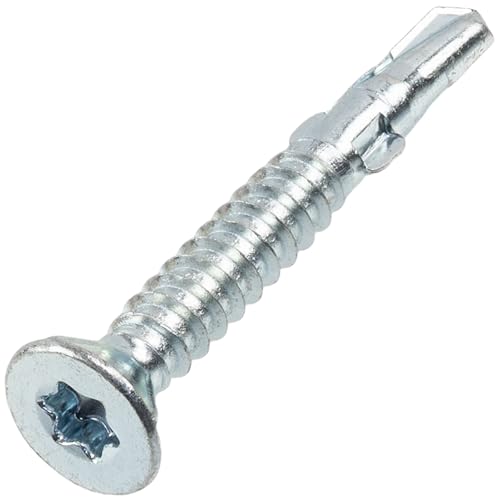 AERZETIX - K36517 - Set mit 50 selbstbohrenden Senkkopfschrauben mit gezahnten flügeln Ø4.8x38 mm - für holz auf metall - kopfgröße Т20 - DIN 7504P - aus stahl - silberfarben von AERZETIX