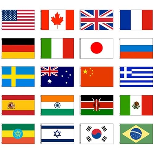 International 3 x 5 Flagge Set von 20 Tüllen Tüllen Tüllen Country Länder Flaggen aus Polyester Banner Messing House Banner Messing farbbeständige doppelt genäht Premium Qualität von AES