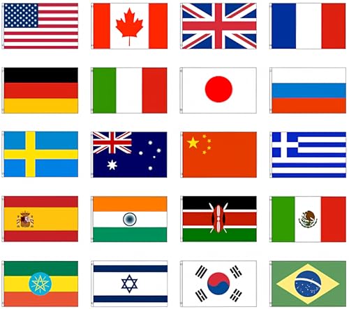 International 3 x 5 Flagge Set von 20 Tüllen Tüllen Tüllen Country Länder Flaggen aus Polyester Banner Messing House Banner Messing farbbeständige doppelt genäht Premium Qualität von AES