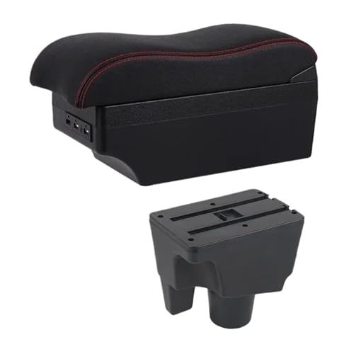 AESRTMJ Armlehnenbox Für Toyota Für Aqua 2017 2018 2019 2020 2021 2022 Autoarmlehne Leder Armstütze Mittelkonsole Aufbewahrung USB(E2 Rote Linie) von AESRTMJ