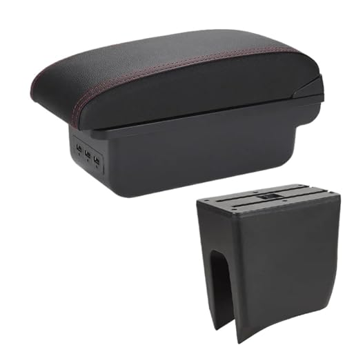 AESRTMJ Für Dacia Für Spring Armlehnenbox Für R&enault K-ZE Autoarmlehne Mittelkonsolenbox(B1 Schwarz rot 3USB) von AESRTMJ