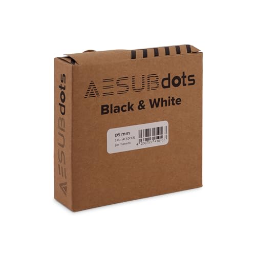 AESUBdots black&white – Weiße Referenzpunkte für 3D-Scanner mit strukturiertem Licht, selbstklebend & zweibahnig, für AESUB Scansprays geeignet, Ø 5 mm, Rolle mit Abrissperforation von AESUB