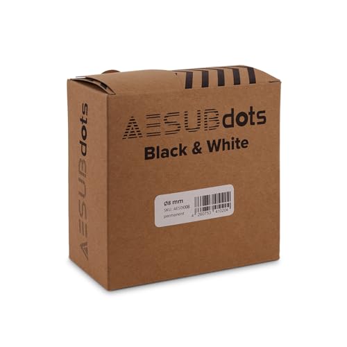 AESUBdots black&white – Weiße Referenzpunkte für 3D-Scanner mit strukturiertem Licht, selbstklebend & zweibahnig, für AESUB Scansprays geeignet, Ø 8 mm, Rolle mit Abrissperforation von AESUB