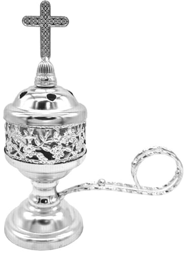 Metall Räuchergefäß Kirche Räucherkegel Halter mit Kreuz Aromatherapie Duft Ornament Griechisch-Orthodoxe Kirche Räuchergefäß Deko (#2) von AESZITTEW
