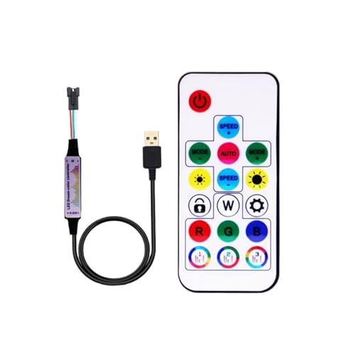 DC/U WS2811 WS2812B LED-Lichtstreifen-Controller mit Musikmodus, Mini-Fernbedienung mit 17 Tasten, 370 Modi-Schalter, DC5-24V(17Keys Music USB) von AEVFMQWM