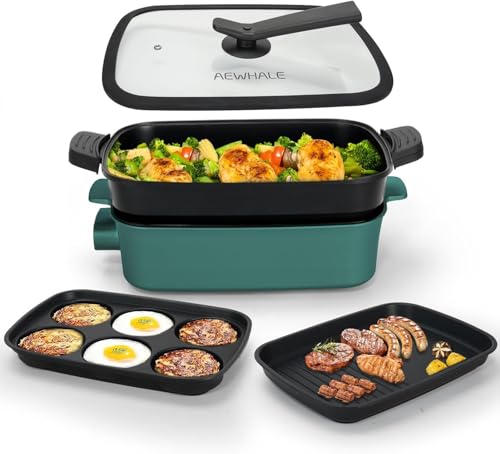 AEWHALE 3-in-1 Multifunktionspfanne Elektrischer Grill,Elektropfanne mit Deckel 1500W Antihaftbeschichtung, Abnehmbare Oberfläche&Cool-Touch-Griffe Pancake Elektrisch Partypfanne von AEWHALE