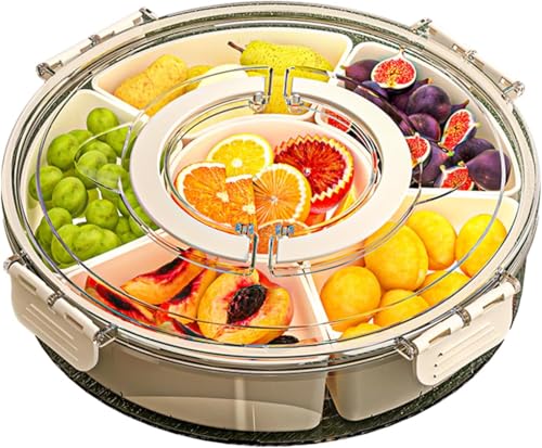 AEYBFGD Snackbox mit Fächern, drehbare mit Deckel und Griff, runder Snackbox-Organizer zur Aufbewahrung von Obst und Gemüse, Keksen, Nüssen, Desserts, Gewürzen AEYBFGD Snackbox mit Fächern, drehbare mit Deckel und Griff, runder Snackbox-Organizer zur Aufbewahrung von Obst und Gemüse, Keksen, Nüssen, Desserts, Gewürzen von AEYBFGD