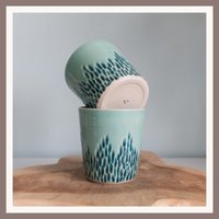 Becher 300 Ml/Keramik Creme Grün Handgefertigt Kaffee Tee Cup von AEpotteryShop