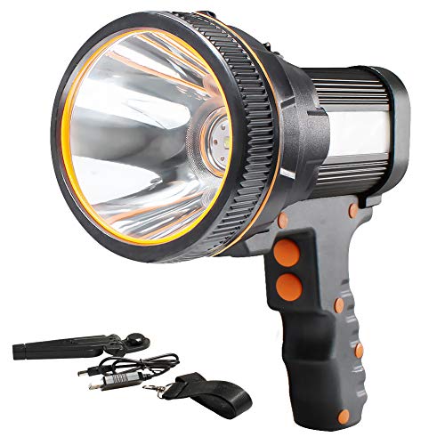 AF-WAN Handscheinwerfer Wiederaufladbar USB,Wiederaufladbare Led Handscheinwerfer 6000 Lumen LED Taschenlampe Laterne mit 5 Leuchtmodi,Wasserdicht Led Suchscheinwerfer Aufladbar für Camping(Schwarz) von AF-WAN