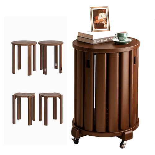 AFAGUEEUPD Stapelhocker aus Massivholz, 4er-Set, beweglicher Seilzug, Stapelhocker, Massivholz-Beistelltisch, Barhocker, Holz, vielseitige Hocker für Wohnzimmer, Schlafzimmer, Walnuss, mit Umlenkrolle AFAGUEEUPD Stapelhocker aus Massivholz, 4er-Set, beweglicher Seilzug, Stapelhocker, Massivholz-Beistelltisch, Barhocker, Holz, vielseitige Hocker für Wohnzimmer, Schlafzimmer, Walnuss, mit Umlenkrolle von AFAGUEEUPD