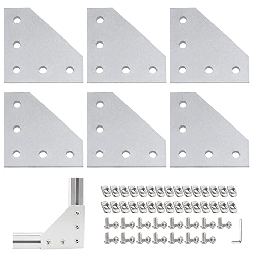 L-Förmige Eckhalterungs Verbindungsplatte 6 Stück Eckhalterungsplattemit M5-T-Muttern+M5-Schrauben+chraubenschlüssel für Standard-Aluminium-Extrusionsprofil mit 6 mm Schlitz 2020 von AFAIK