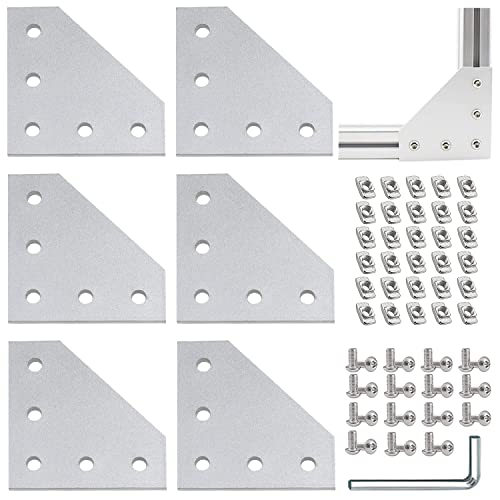 L-förmige Eckhalterungs Verbindungsplatte 6 Stück Eckhalterungsplattemit M6-T-Muttern+M6-Schrauben+chraubenschlüssel für Standard-Aluminium-Extrusionsprofil mit 7 mm Schlitz 3030 von AFAIK