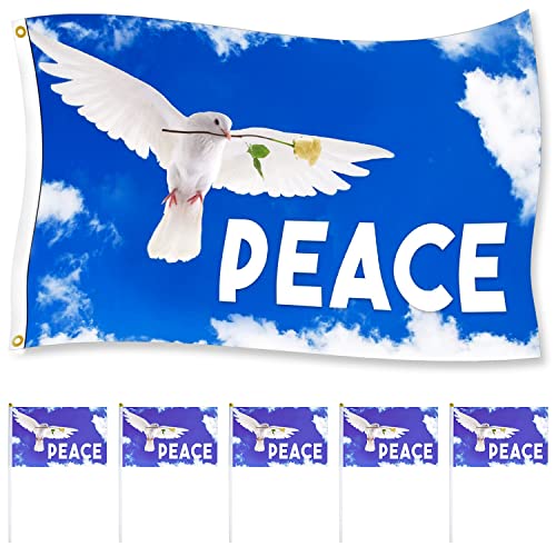 Peace Flagge Friedenstaube Flagge Peace Fahne 150x90cm Garten Flagge mit 5 PCS Klein Friedensfahne Langlebig Verblassen Beständig Dekorative Fahnen Außenbanner für Indoor Outdoor Dekoration von AFAIK
