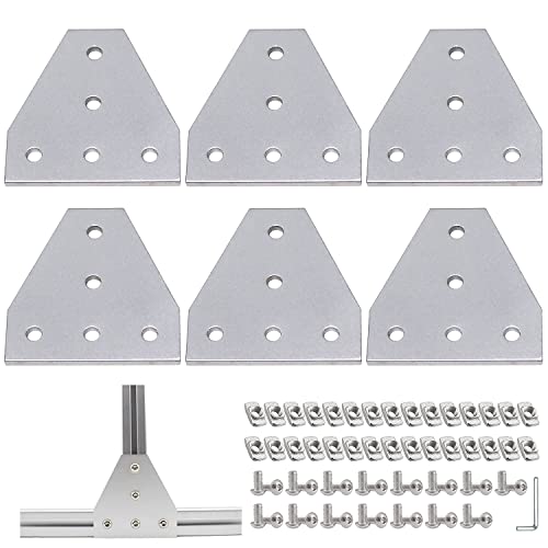 T Förmige Eckhalterungs Verbindungsplatte 6 Stück Eckhalterungsplattemit M5-T-Muttern+M5-Schrauben+chraubenschlüssel für Standard-Aluminium-Extrusionsprofil mit 6 mm Schlitz 2020 von AFAIK