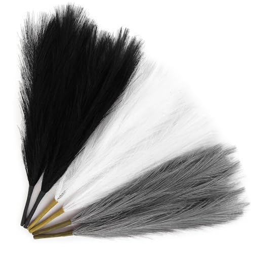 AFAMITOO 6 Stück 17,7 Zoll/45cm, Weiß/Schwarz/Grau Oder Grau Kurzes Künstliches Pampasgras Vasefüller, Gefälschtes Pampasgras Für Die Home Decor von AFAMITOO