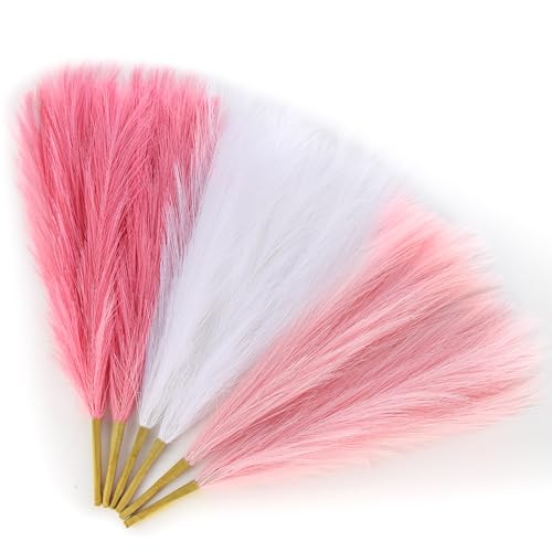 Künstliches Rosa Pampasgras 45 cm - 6 Stück Vasenfüller für Zuhause, Partydekoration, Hochzeit, Wohndeko - Künstliche Gras Deko - AFAMITOO von AFAMITOO