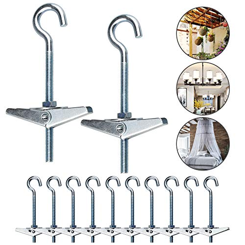 AFASOES 12 Stück Federklappdübel M5 Hakendübel Decke Verzinkung Kippdübel mit Haken Deckenhaken Set für Hängende Pflanzen Hohlraumdübel Gipskarton Deckenmontage Wandbefestigung (9cm* 5mm Silber) von AFASOES