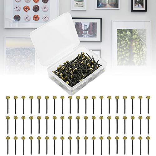 AFASOES 120 Stück Bilder Nagel Aufhängen Nagelhaken Pins Wandmontage Bild Pins Bildernagel mit Kunststoff Aufbewahrungsbox Messing Kopf Nägel für Bilder Bilderrahmen Wand (1.5 * 25mm) von AFASOES