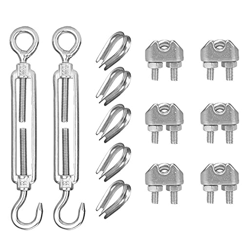 AFASOES 13 teillig Seilspanner Spannschloss Set Spannschraube Verstellbare Spannschlösser Drahtseil Klemme Draht Spanner M6 Edelstahl Kabelklemme Seilspann Spannschloß mit Haken Öse für Gespannte Seil von AFASOES