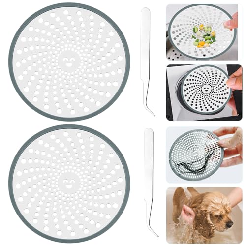 AFASOES 2 Stück Sieb für Dusche Abflusssieb Edelstahl Sieb Abfluss Dusche Haarsieb Haarfänger Dusche mit Pinzette Hair Catcher Shower Drain Protector Abflusssieb für Duschen Badezimmer Küche Sieb 11cm von AFASOES