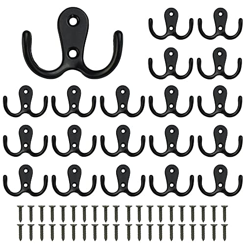 AFASOES 20 Stücke Kleiderhaken Doppelhaken Garderobenhaken Haken Doppelt Vintage mit Schrauben Wandhaken Schwarz Coat Hooks Retro Jackenhaken Huthaken Mantelhaken Gartenhaken für Bad Schrank Küche von AFASOES