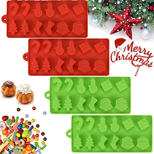 AFASOES 4 Stück Weihnachten Pralinenform Silikon Eiswürfelformen Silikonform Weihnachten Schokoladenformen Backformen aus Silikon für Weihnachten DIY Weiche Süßigkeit Gelee Schokolade Kuchen 6 Muster von AFASOES